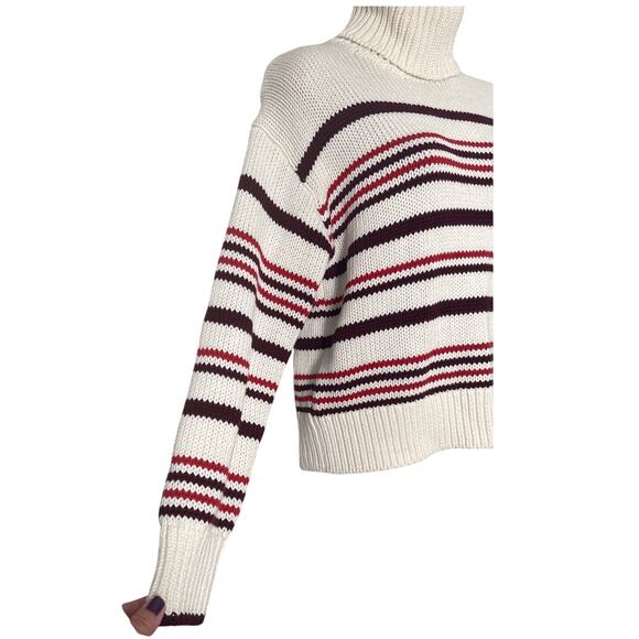 NWT Madewell Ribbed Cotton Turtleneck Sweater Cabernet Stripe NT604 Size S - Picture 5 of 11